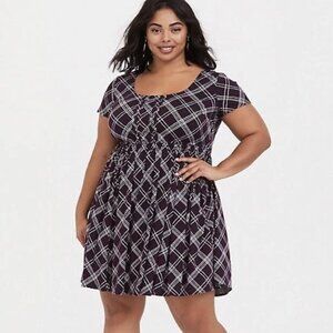 Torrid Purple Plaid Challis Skater Dress Size 1/1X